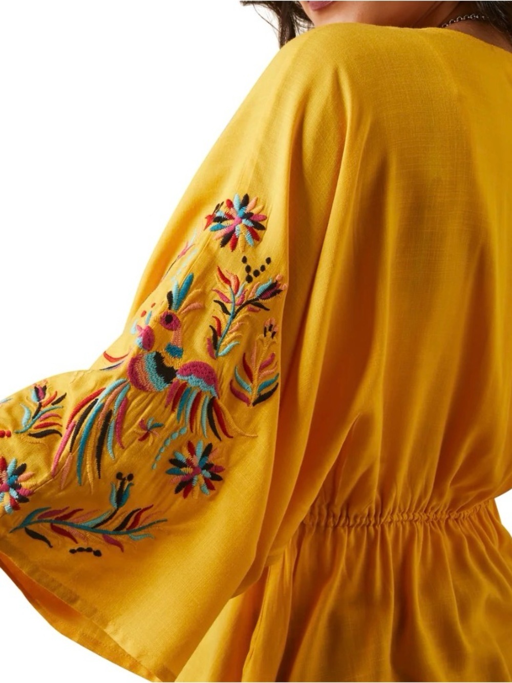 Ariat Mustard Yellow Embroidered Flutter Sleeve Top